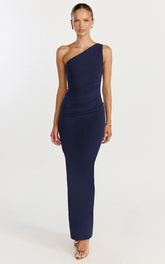Criselda Maxi Dress - One Shoulder Maxi Dress in Navy