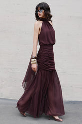 Veronique | Brown Halter-Neck Maxi Dress