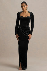 Fay | Black Velvet Corset Style Knot Maxi Dress