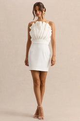 Pastoral | White Ruffled Asymmetric-Neck Mini Dress