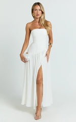 Nadiane Midi Dress - Strapless Asymmetric Drop Waist Dress in Off White