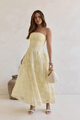 Cloud Kissed Paths Strapless Maxi Dress Yellow