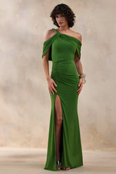 Nala | Green Asymmetric Maxi Dress With Split