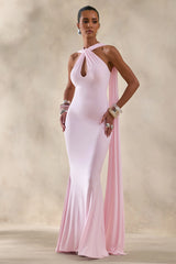 Rhoda | Light Pink Twist Halter-Neck Cape Maxi Dress