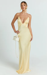 Quincy Maxi Dress - Satin Slip Dress in Lemon