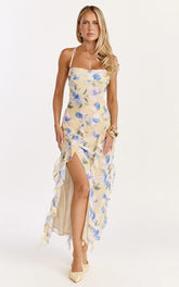 Juliette Maxi Dress - Ruffle Split Leg Dress in Femme Floral