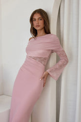 Camille Off Shoulder Mesh Maxi Dress Pink