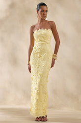 Gracie | Lemon Lace Bandeau Maxi Dress