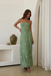 Swept Away Strapless Maxi Dress Green