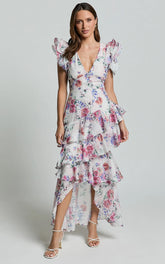 Amalie The Label - Sienah Ruffle Sleeve Tiered Midi Dress - Int