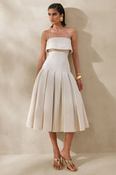 Dazira | Cream Square-Neck Midi Dress With Drop-Waist