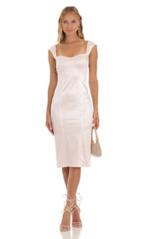 Satin Midi Dress in Pink