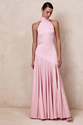 Luscious | Light Pink High-Neck Maxi Dress With Drop-Waist And Bow Detail