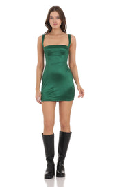 Satin Bodycon Dress in Teal