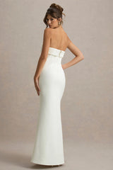 Lucia | Cream Bandeau Tailored Maxi Dress With Split