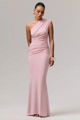 Mardi | Pink Asymmetric Maxi Dress With Ruching