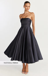 Helaina Midi Dress - Line Satin Dress in Navy