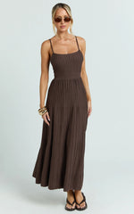 Donissa Midi Dress - Panelled Knit Dress in Chocolate