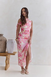Hibiscus Off Shoulder Maxi Dress Pink