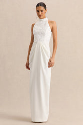 Charlotte | White Halter-Neck Maxi Dress With Gathered-Detailing