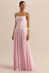Nicolette | Pink Square-Neck Maxi Dress With Ruched-Detailing