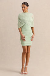 Merisse | Mint Bandeau Mini-Dress With Ruched-Detailing
