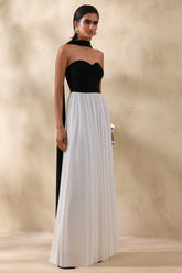 Beamora | Black & White Bandeau Maxi Dress With Cape