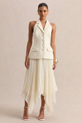 Marvelle | Cream Plunge-Neck Maxi Dress With Hanky Hem