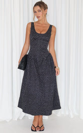 Lioness - Luna Rosa Midi Dress - In Noir Polka