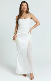 Jordyn Maxi Dress - Square Neck Halter Column Dress in White