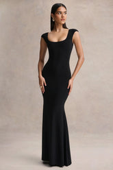 Piper | Black Square-Neck Maxi Dress With Cap-Sleeves