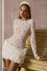 Cecilia | White Crew-Neck Mini Dress With Ruffled Skirt