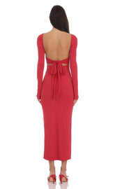 Open Back Bow Maxi Dress in Red