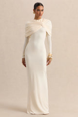 Evessa | Cream Crew-Neck Maxi Dress With Gathered-Detailing