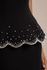 Robin | Black Hand-Embellished Strapless Corset Maxi Dress