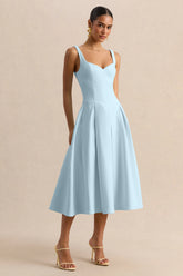 Greta | Powder-Blue Sweetheart-Neck Midi Dress
