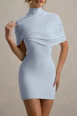 Perdi | Powder Blue Bodycon Mini Dress With Twisted Cape