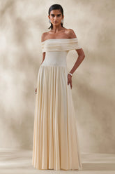 Cindie | Cream Bardot-Neck Maxi Dress