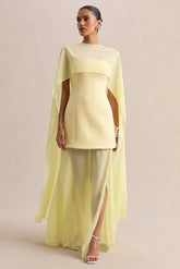 Chessa | Lemon Boat-Neck Maxi Dress With Sheer Cape