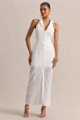 Tover | White Broderie Plunge-Neck Maxi Dress