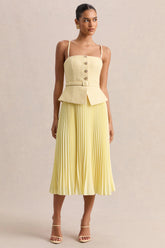 Lizzy | Lemon Square-Neck Midi Dress With Pleated-Skirt