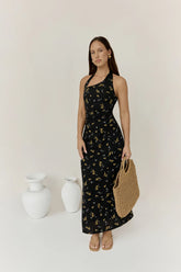 Scarlet Hues Halter Maxi Dress Black