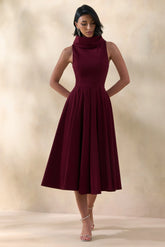 Exclusivity | Burgundy High-Neck Midi Dress