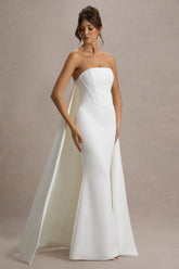 She's Trouble | White Bandeau Maxi Dress With Cape