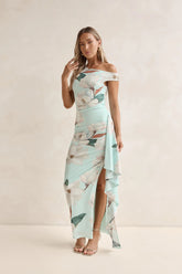 Case Of Flowers Off Shoulder Mesh Maxi Dress Mint