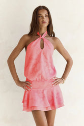 In Haven Halter Mini Dress Coral