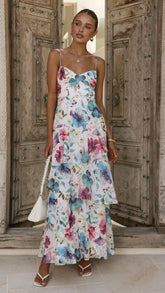Ami Maxi Dress - Blue/Pink Floral