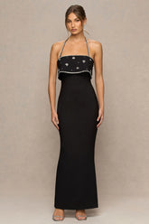 Illiana | Black Bandeau Hand-Embellished Maxi Dress