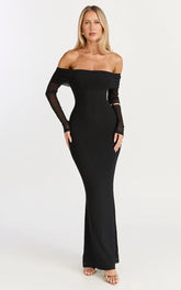 Bethanie Maxi Dress - Off The Shoulder Mesh Dress in Black