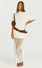 Jonna Midi Dress - Longline Lace Insert Tee in Off White